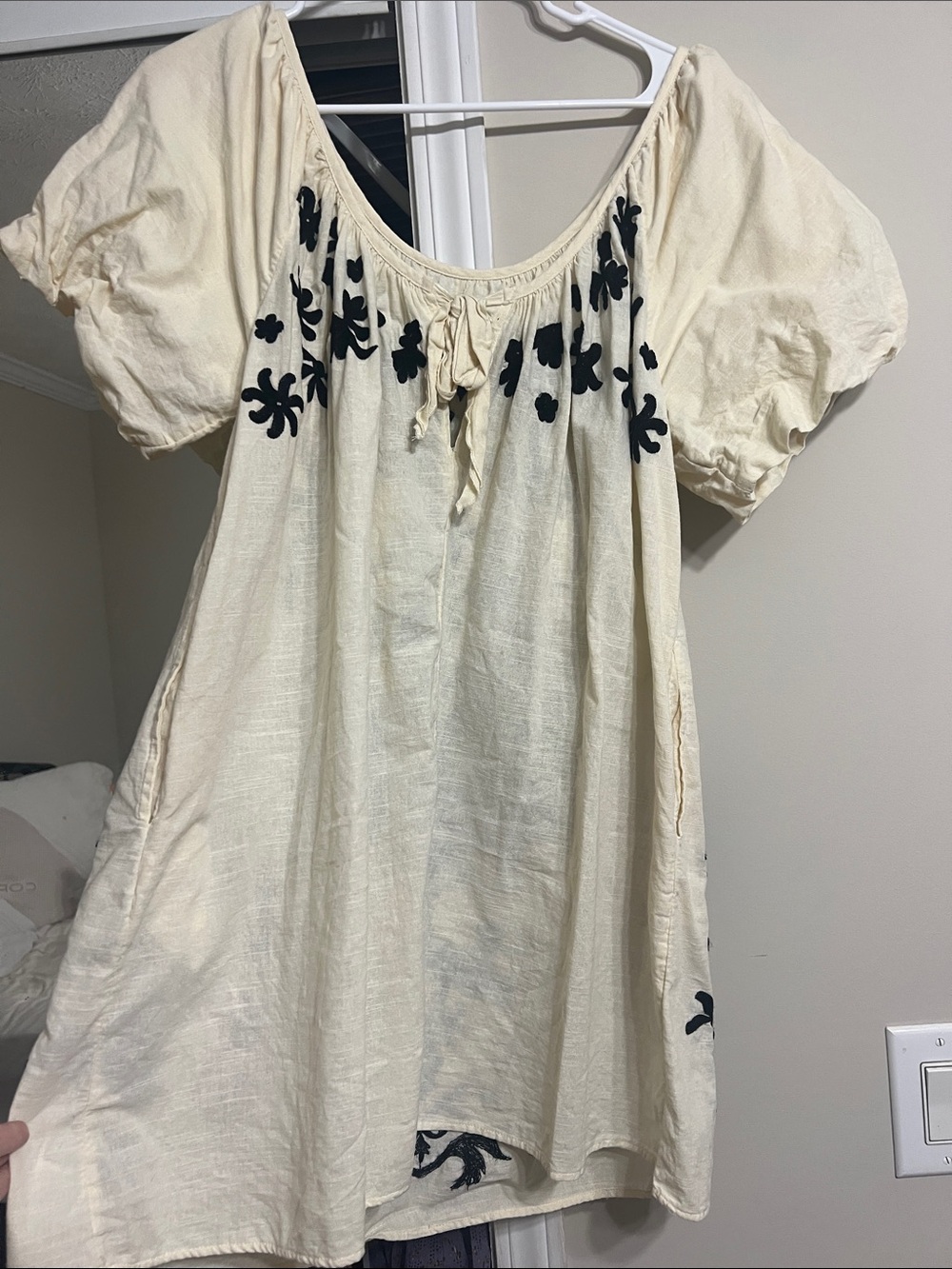 Free People Ivory Mini Dress with Black Floral Embroidery - Picture 2 of 2